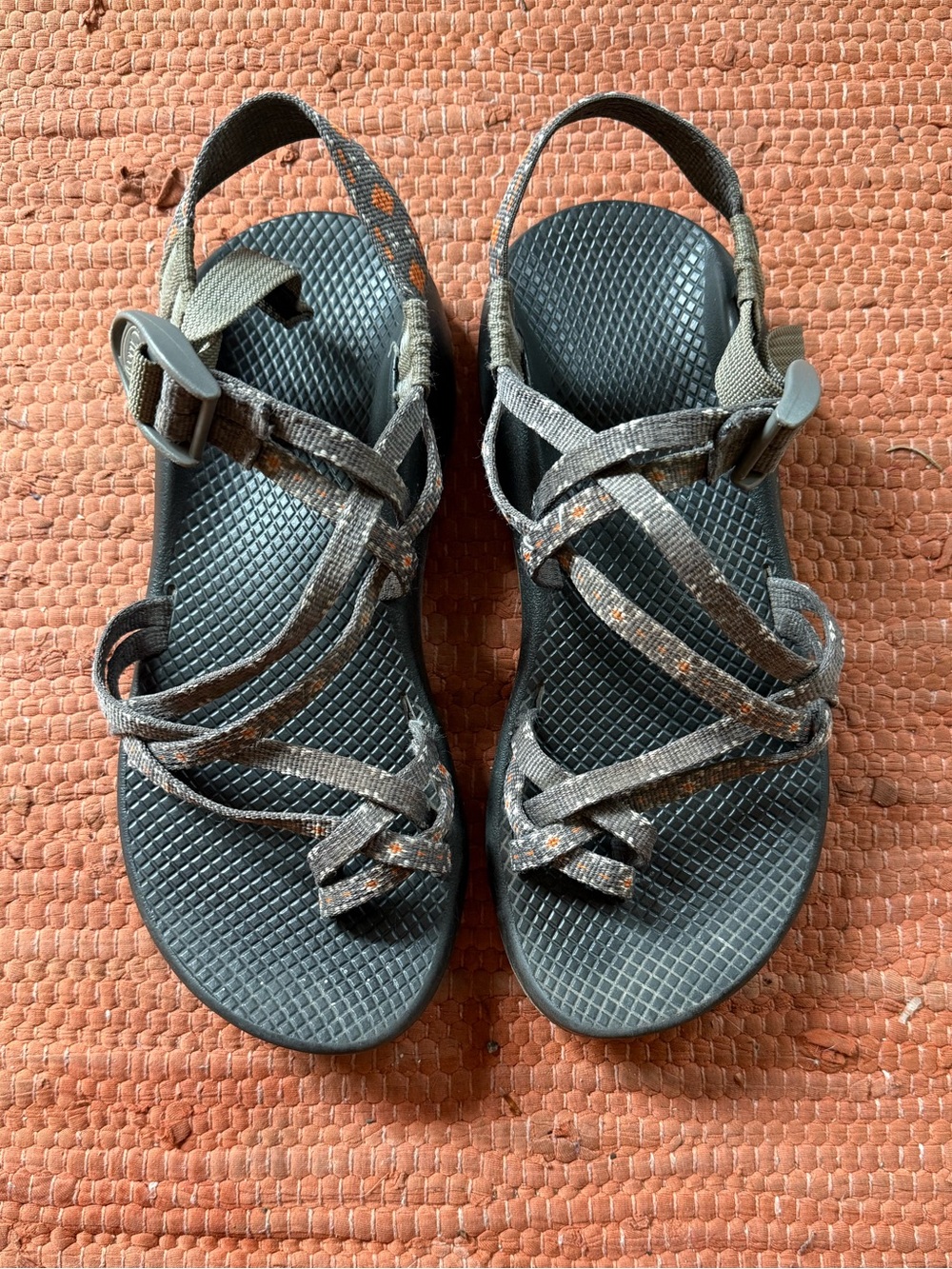Chaco Women's Gray Strappy Sport Sandals with Orange Accent